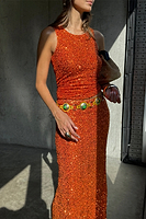 Thumbnail for Orange Sequin Dorris Skirt Petite