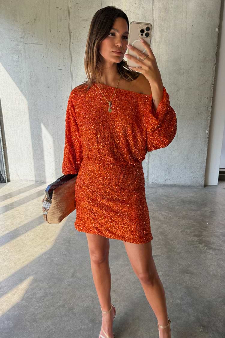 Orange Sequin Tilly Dress Petite
