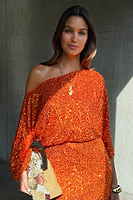 Thumbnail for Orange Sequin Tilly Dress Petite