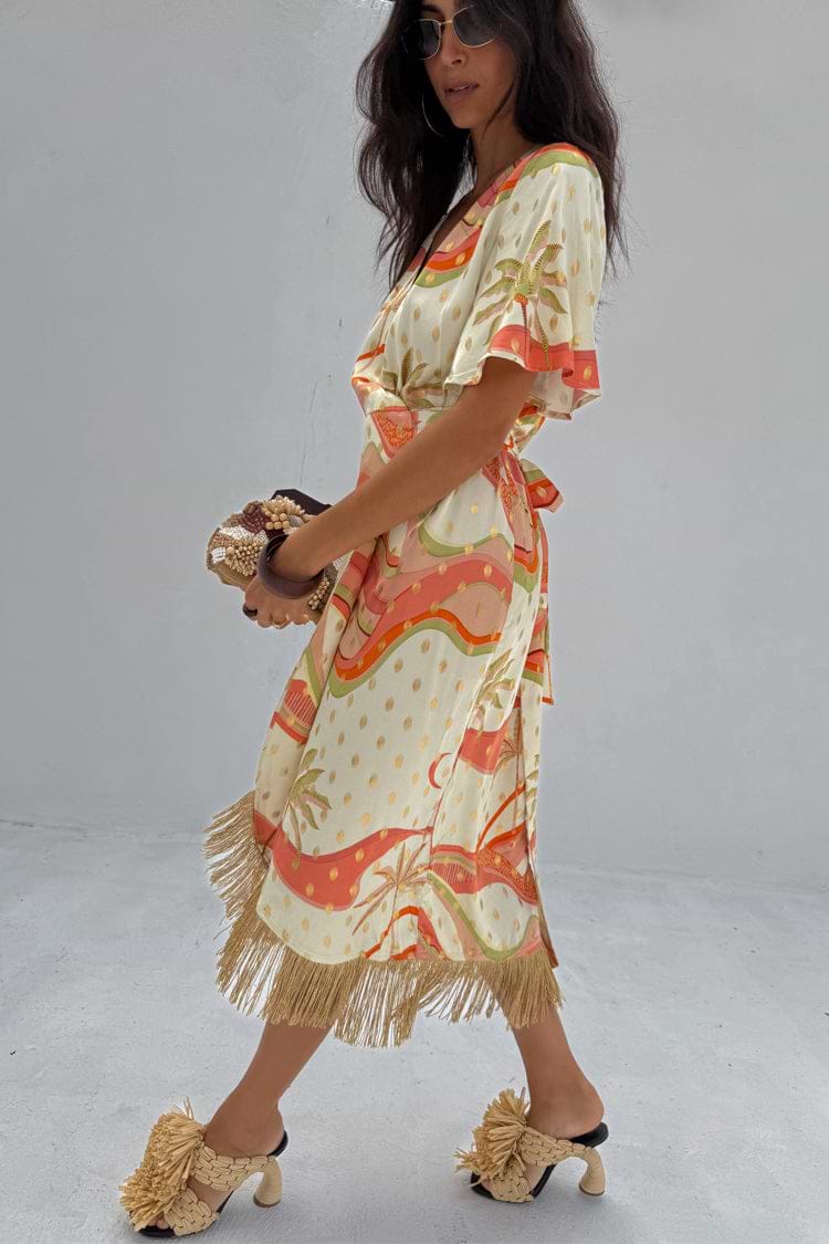 Pastel Palm Ceryes Wrap Dress Petite