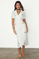 Thumbnail for caption_Model wears White Cotton Linen Brooklyn Dress With Gold Fleck in UK size 10/ US 6