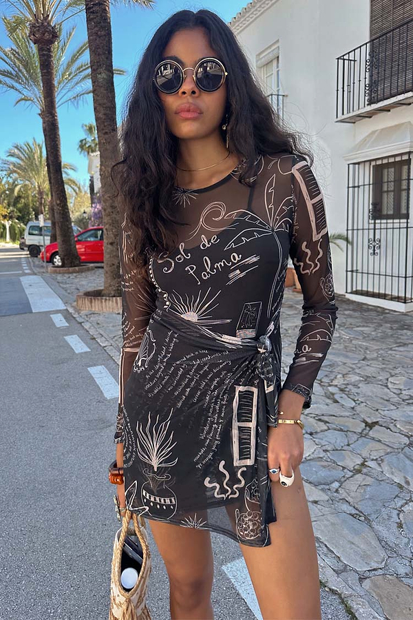 Mono Palma Mesh Mini Wrap Dress