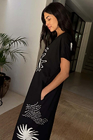 Thumbnail for caption_Model wears Black Palma T Shirt Dress in size S