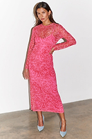 Thumbnail for caption_Model wears Pink and Red Bowie Mesh Dress in UK size 8/ US 4