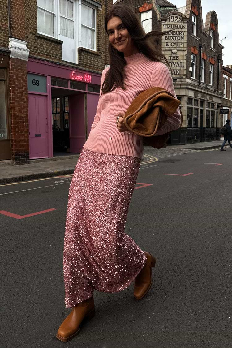 Pink Sequin Dorris Skirt