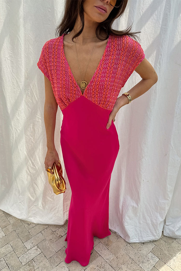 Pink and Red Crochet Elodie Dress