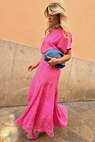 Thumbnail for caption_Model wears Pink Jacquard Erin Dress  in UK size 10/ US 6