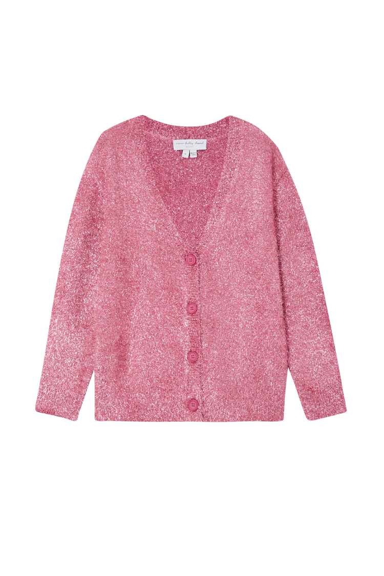 Pink Metallic Knit Cardigan