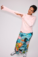 Thumbnail for caption_Model wears Pink Life is Tough Long Sleeve T-Shirt in size M