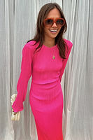 Thumbnail for  caption_Model wears Red and Pink Ombre Plisse Dress in UK size 10/ US 6