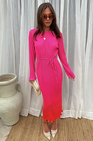Thumbnail for caption_Model wears Red and Pink Ombre Plisse Dress in UK size 10/ US 6
