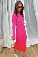 Thumbnail for caption_Model wears Red and Pink Ombre Plisse Dress in UK size 10/ US 6