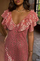 Thumbnail for caption_Model wears Pink Jacquard Tilda Dress in UK size 10/ US 6