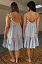 Blue Embroidered Stripe Slip Dress