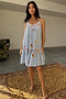 Blue Embroidered Stripe Slip Dress