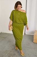 Thumbnail for caption_Model wears Olive Tilly Dress in UK size 18/ US 14