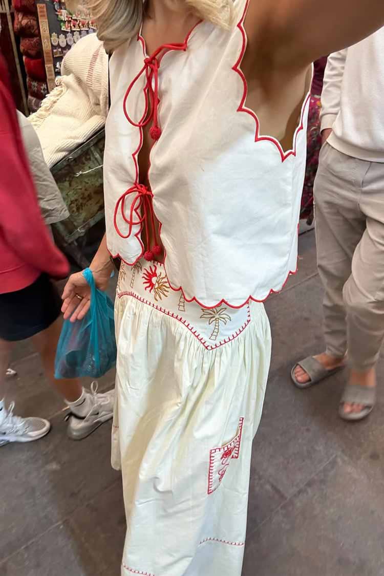 Cream and Red Pollenca Top