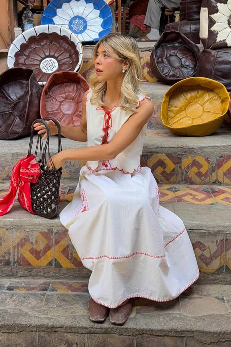 Cream and Red Pollenca Skirt