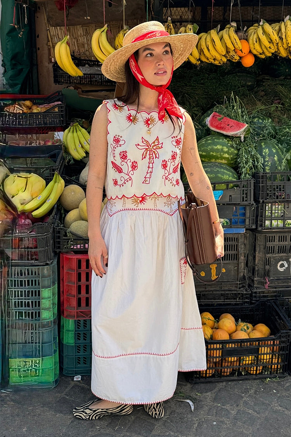 Cream and Red Pollenca Top