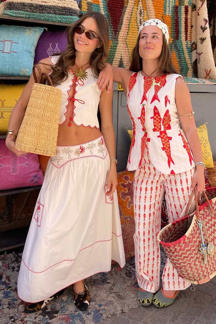 Cream and Red Pollenca Skirt