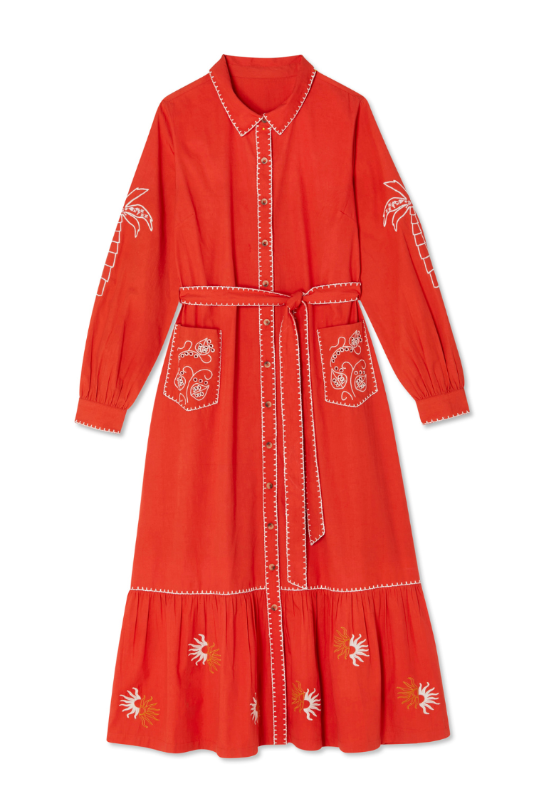 Red and Cream Pollenca Shirt Dress