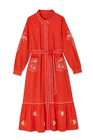 Thumbnail for Red and Cream Pollenca Shirt Dress