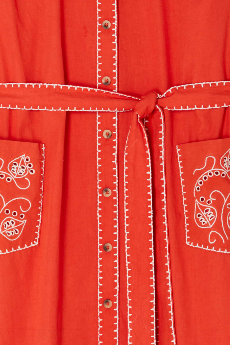 Red and Cream Pollenca Shirt Dress