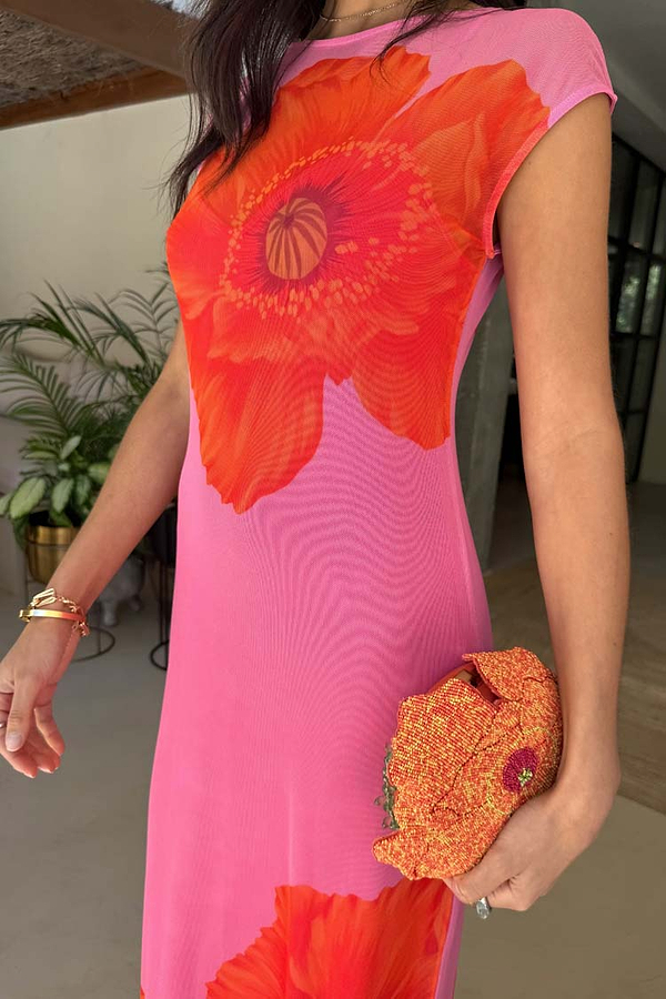 Pink Poppy Sleeveless Mesh Dress