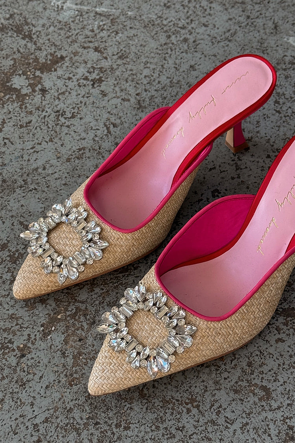Raffia Buckle Mule Heel City Mules