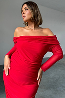 Thumbnail for caption_Model wears Red Diaz Dress in UK size 18/ US 14