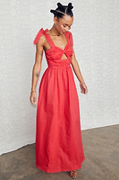 Thumbnail for caption_Model wears Red Elspeth Dress in UK size 10/ US 6