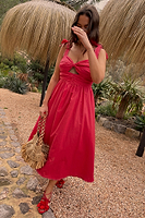 Thumbnail for caption_Model wears Red Elspeth Dress in UK size 16/ US 12