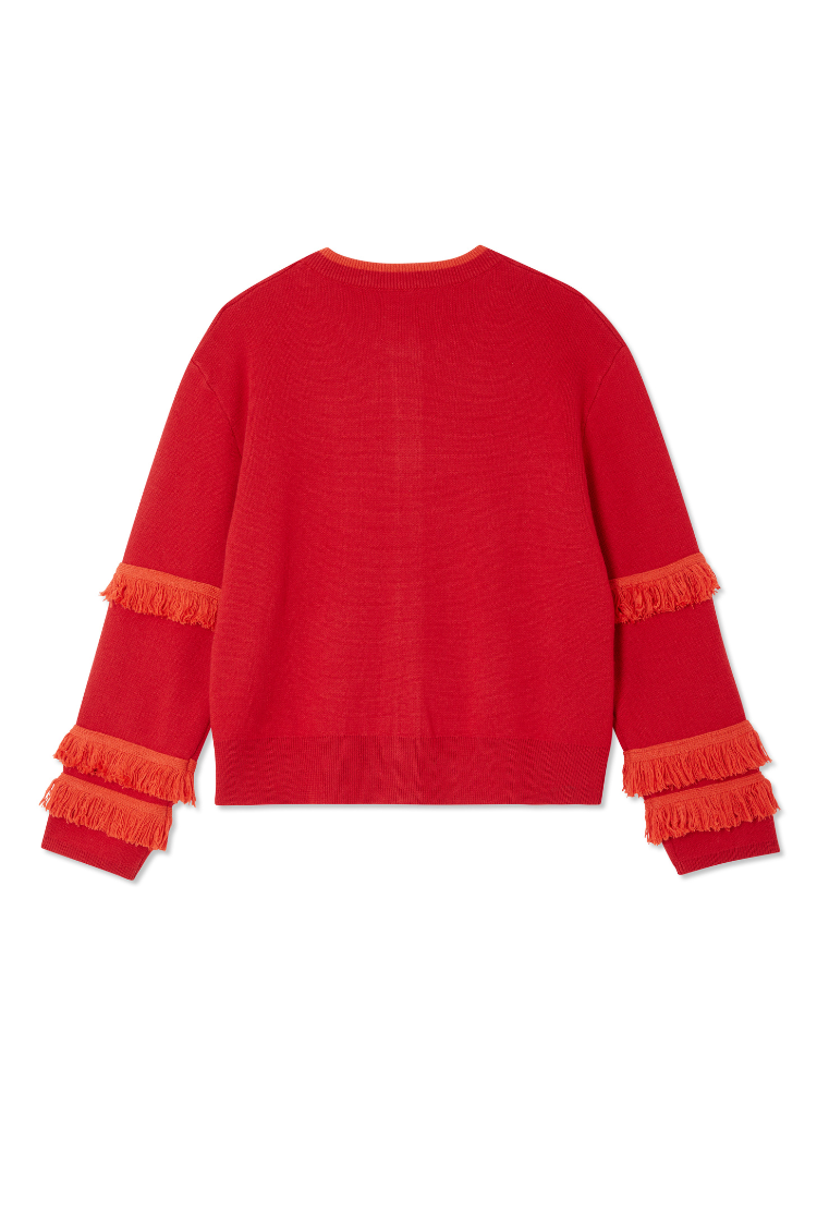 Red Fringe Holly Cardigan