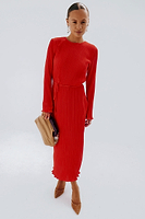 Thumbnail for caption_Model wears Red Gaia Plisse Dress in UK size 8/ US 4