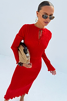 Thumbnail for caption_Model wears Red Gaia Plisse Dress in UK size 8/ US 4