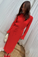 Thumbnail for caption_Model wears Red Gaia Plisse Dress in UK size 8/ US 4