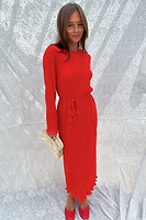 Thumbnail for caption_Model wears Red Gaia Plisse Dress in UK size 8/ US 4
