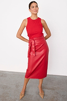 Thumbnail for Deep Red Vegan Leather Jaspre Skirt Petite