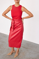 Thumbnail for Deep Red Vegan Leather Jaspre Skirt Petite