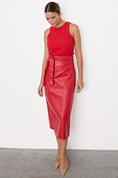 Thumbnail for Deep Red Vegan Leather Jaspre Skirt Petite