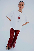 Thumbnail for caption_Model wears Red Lace Trousers in UK size 6/ US 2