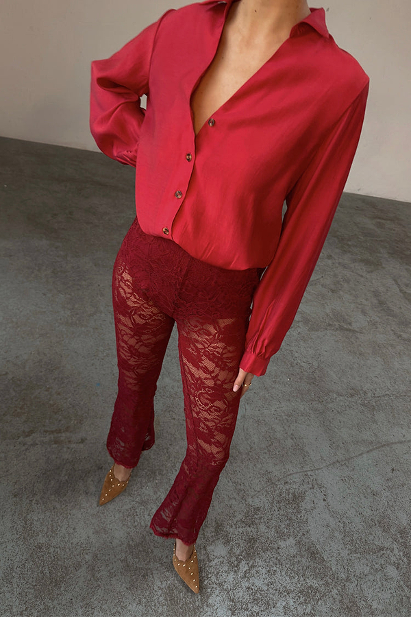 Burgundy Lace Trousers Petite
