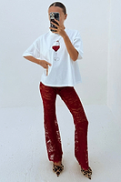 Thumbnail for caption_Model wears Red Lace Trousers in UK size 6/ US 2