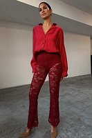 Thumbnail for caption_Model wears  Burgundy Lace Diva Trousers in UK size 8/ US 4