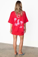Thumbnail for caption_Model wears Red Cotton Mini Jaspre Skirt in UK size 10/ US 6