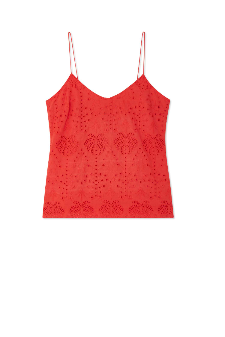 Red Broderie Cami Top