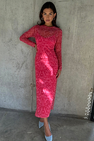 Thumbnail for caption_Model wears Pink and Red Bowie Mesh Dress in UK size 8/ US 4