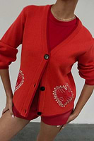 Thumbnail for caption_Model wears Red Heart Cardigan  in size M