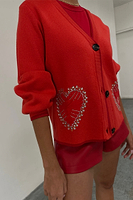 Thumbnail for caption_Model wears Red Heart Cardigan  in size M