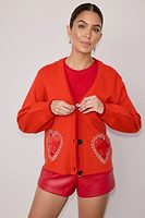 Thumbnail for caption_Model wears Red Heart Cardigan  in size M